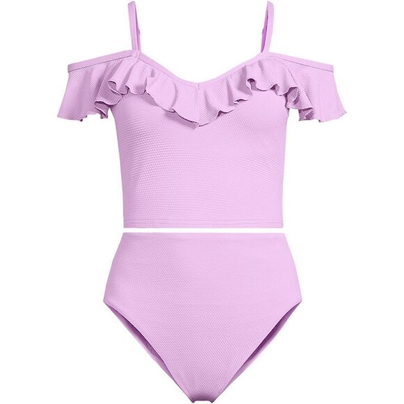Land's End Two Piece Pique Ruffle Midkini Hi waist bottoms Wild Lilac size Med - Picture 1 of 10